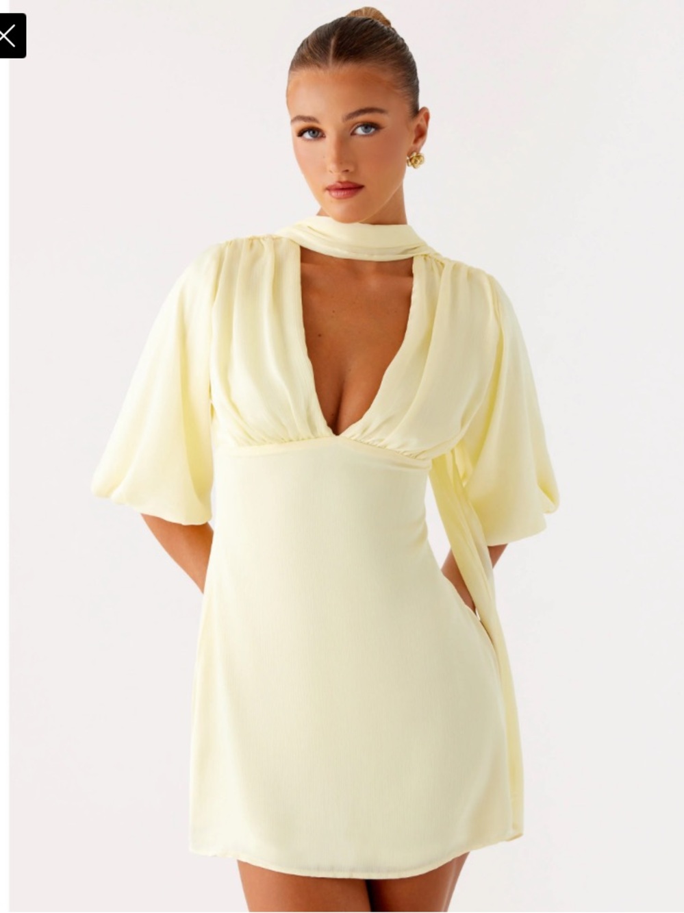 Peppermayo NWT Mary Mini Butter Yellow Neck Scarf 90s Y2K Chic Mini Dress 10